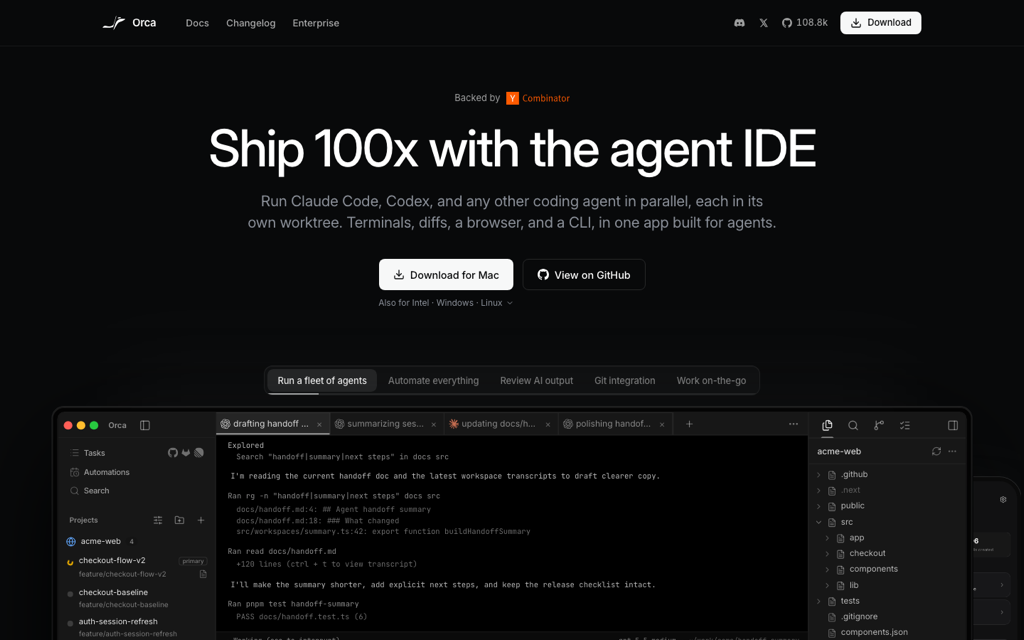 The Orca homepage on onorca.dev